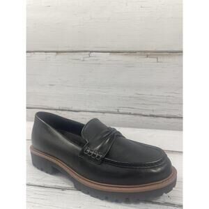 Bella Vita Avalon Shoes Womens Size 8.5W Black Leather Loafers Lug Sole New